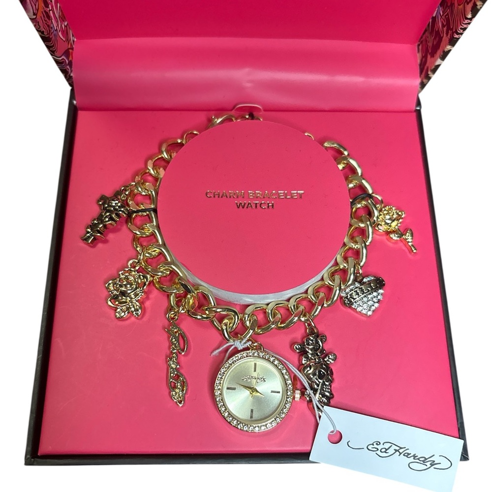 Ed Hardy Gold Charm Bracelet Watch